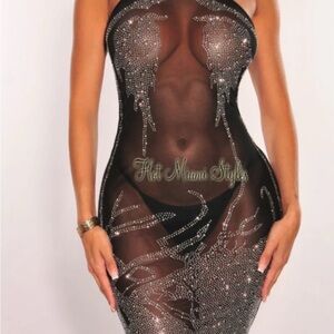 Black Sheer Rhinestone‎ Dress
